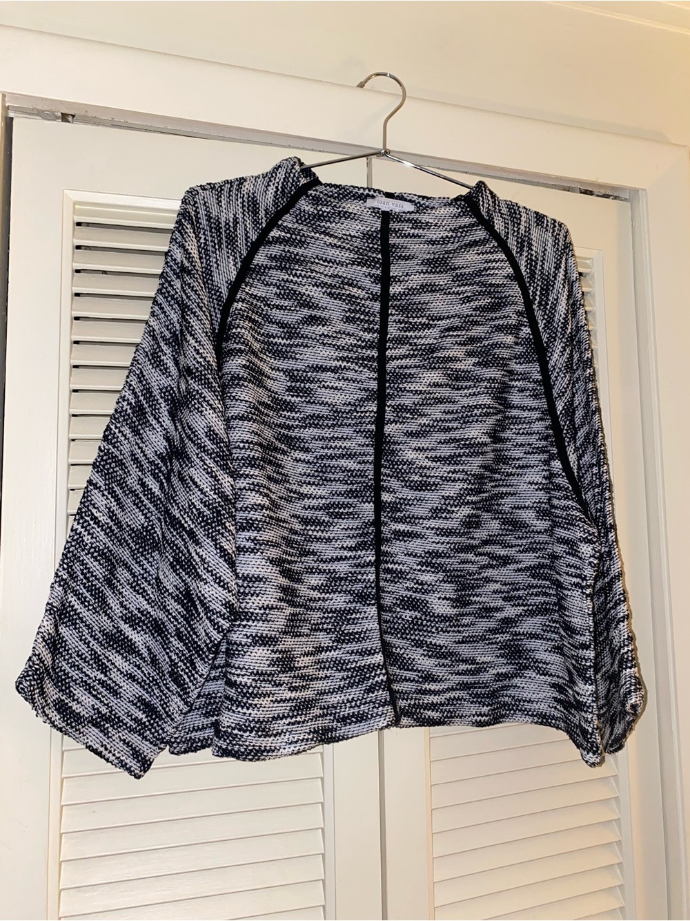 Joan Vass Marled Knit Lightweight Sweater in Black & White, size 2X